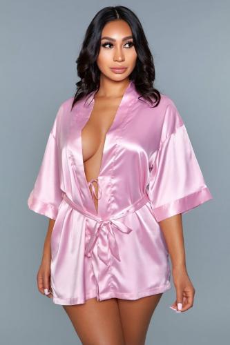 Be Wicked - Getting Ready Satin-Kimono - Pink Small