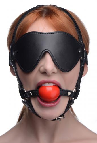 Strict - Perverses verstellbares Geschirr mit Augenbinde und Ballknebel