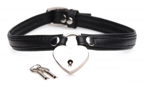 Master Series - Herzschloss - Halsband mit Schlüsseln - Schwarz